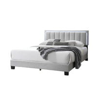 Zemo Queen Size Bed, LED Headboard, Tufted Light Gray Wool Upholstery -BM332438