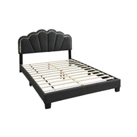 Geny Queen Size Bed, Charcoal Gray Wool Upholstery and LED, Glam Arch -BM332439