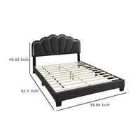 Geny Queen Size Bed, Charcoal Gray Wool Upholstery and LED, Glam Arch -BM332439