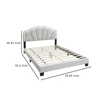 Geny Queen Size Bed, Classic White Wool Upholstery and LED, Glam Arch -BM332440