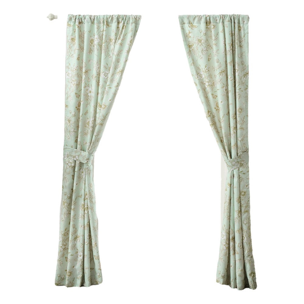 Vola 2 Panel Curtain Set, Light Mint Green Microfiber, Floral Pattern -BM332775