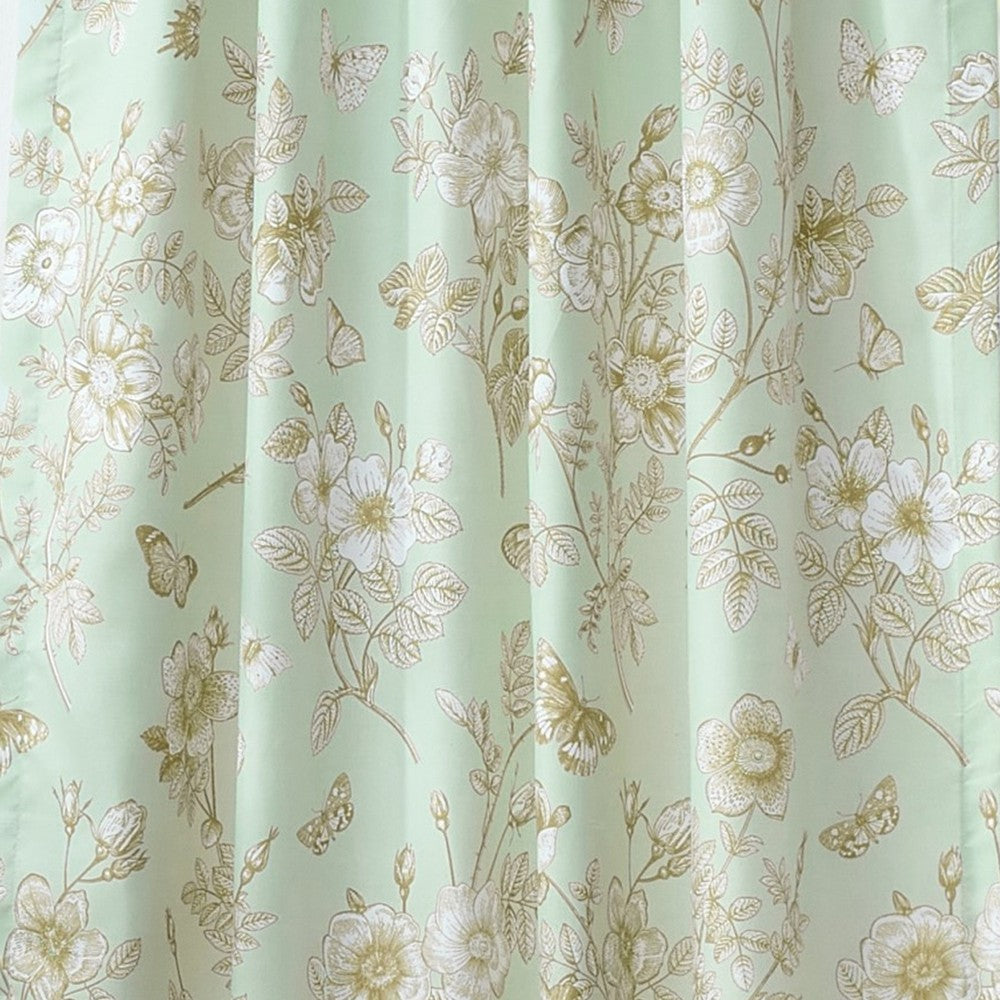 Vola 2 Panel Curtain Set, Light Mint Green Microfiber, Floral Pattern -BM332775