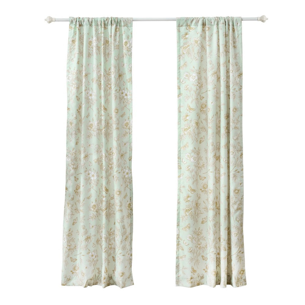 Vola 2 Panel Curtain Set, Light Mint Green Microfiber, Floral Pattern -BM332775