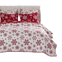 Flok 3 Piece Queen Quilt Set, Red and White Polyester, Snowflake Theme -BM332783