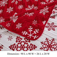 Flok 3 Piece Queen Quilt Set, Red and White Polyester, Snowflake Theme -BM332783