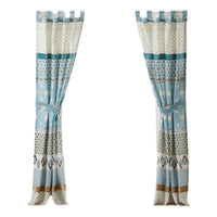 Ello 2 Panel Curtain Panel Set, Cotton White and Blue Geometric Print -BM332785