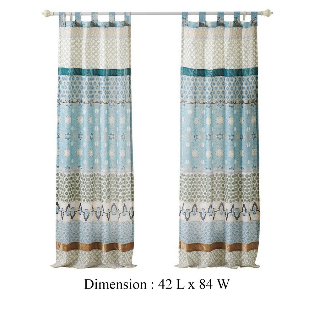Ello 2 Panel Curtain Panel Set, Cotton White and Blue Geometric Print -BM332785