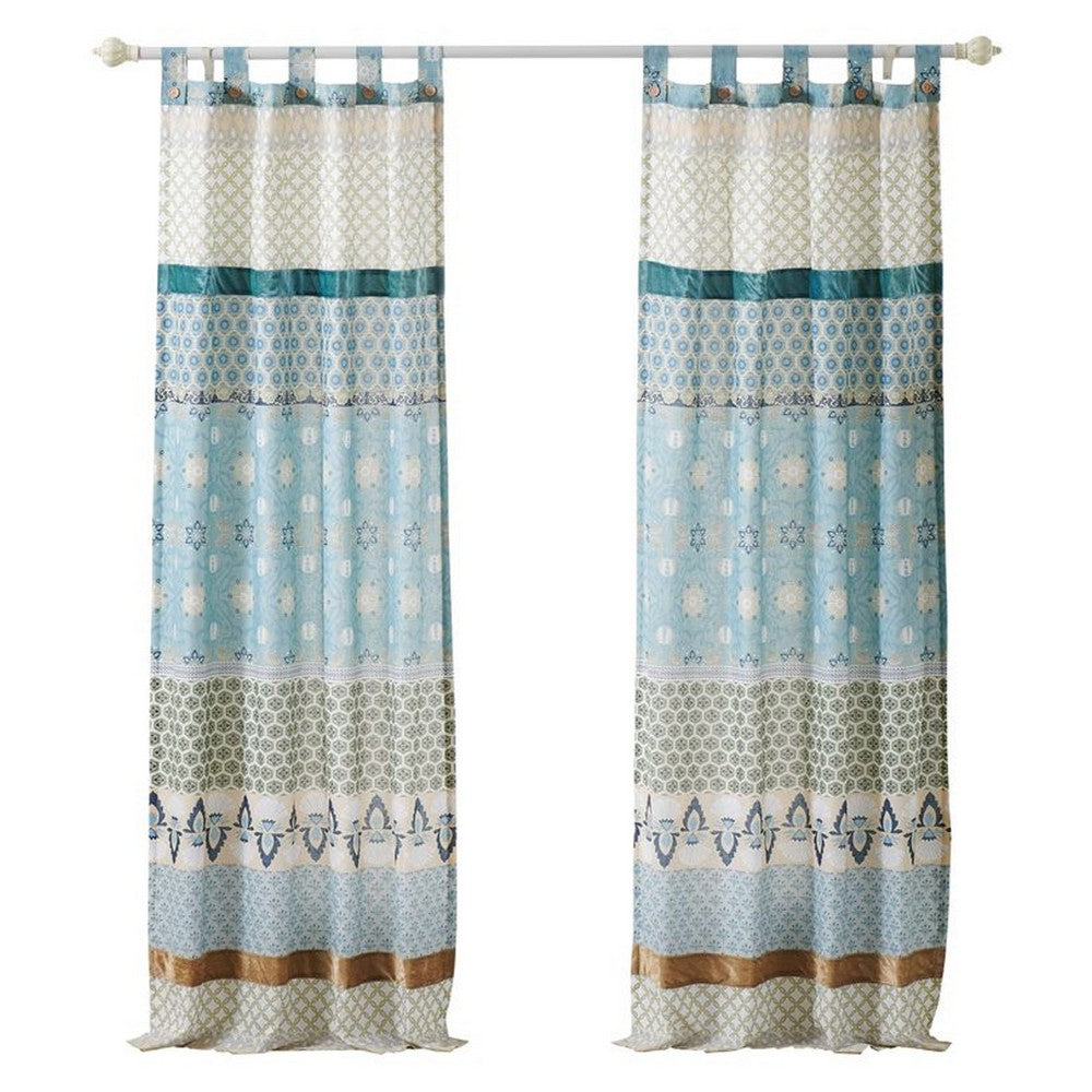 Ello 2 Panel Curtain Panel Set, Cotton White and Blue Geometric Print -BM332785