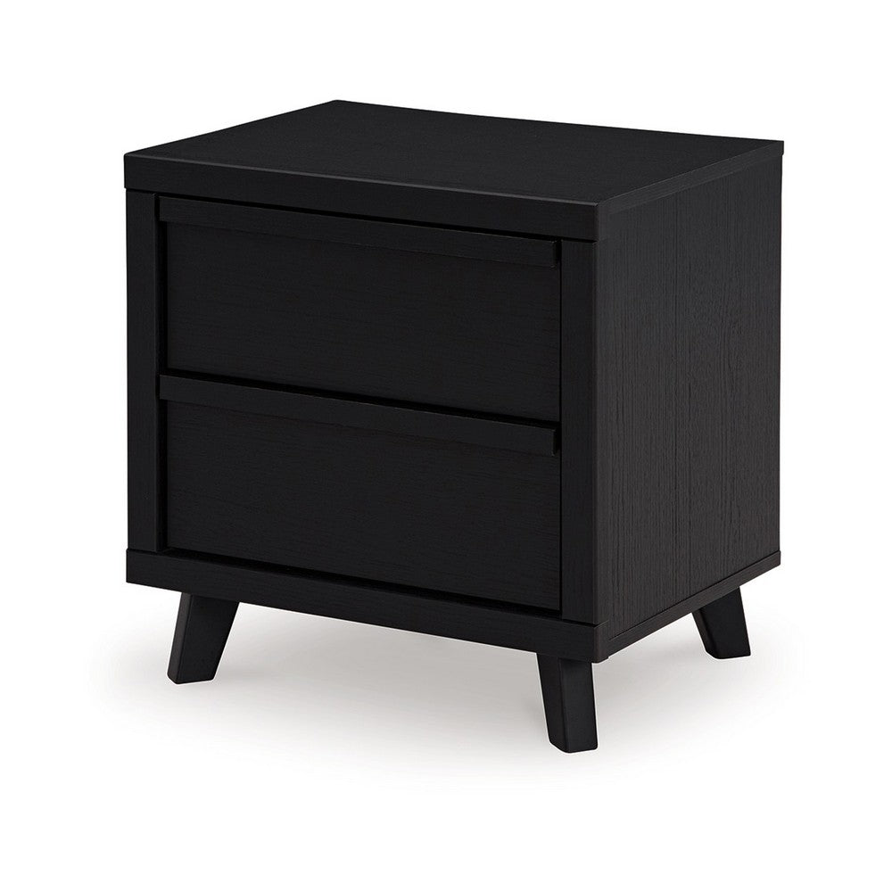 Danzi Nightstand, 2 Storage Drawers, 22 Inch, Modern Black Laminate -BM332809