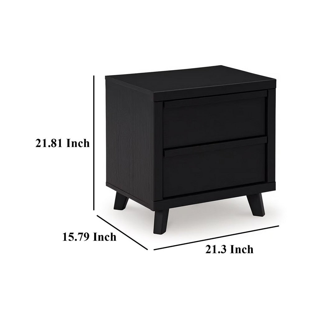 Danzi Nightstand, 2 Storage Drawers, 22 Inch, Modern Black Laminate -BM332809