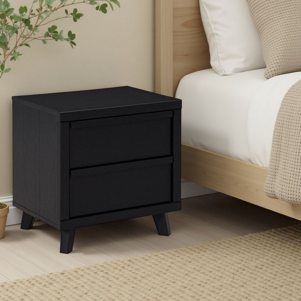 Danzi Nightstand, 2 Storage Drawers, 22 Inch, Modern Black Laminate -BM332809