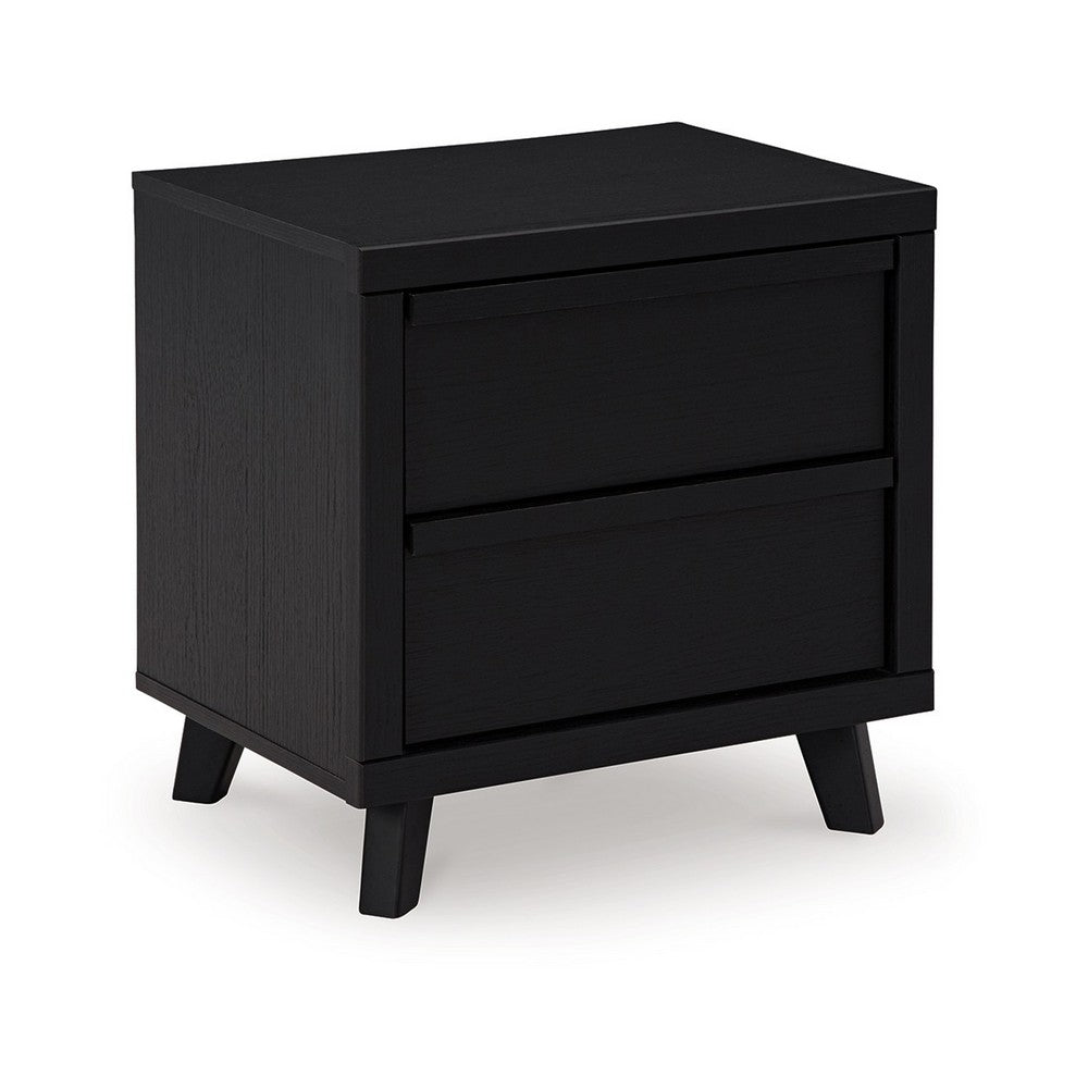 Danzi Nightstand, 2 Storage Drawers, 22 Inch, Modern Black Laminate -BM332809