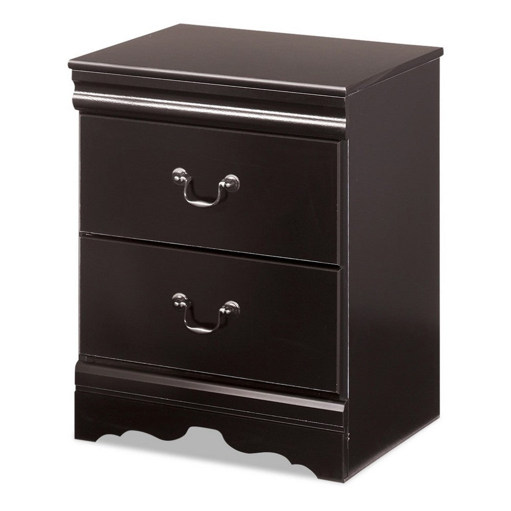 Yara Nightstand, Classic Black, 25 Inch, 2 Drawers, Pewter Handles -BM332829