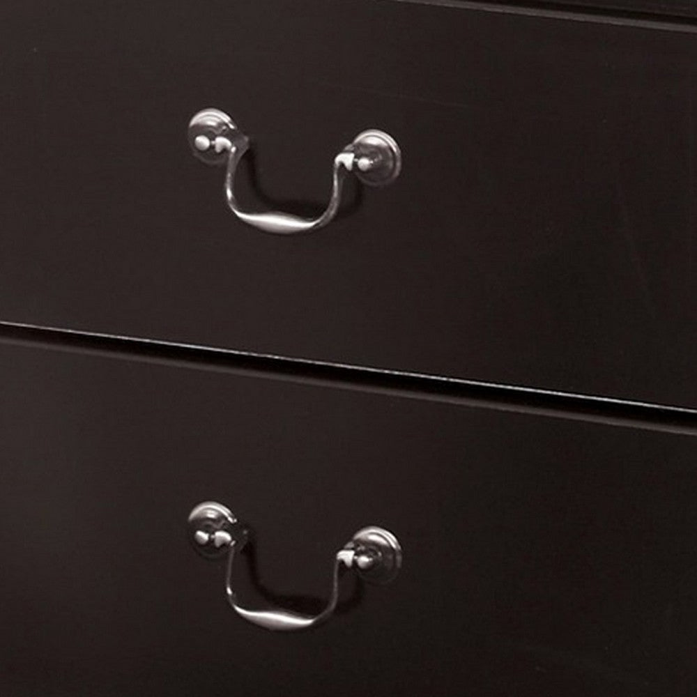 Yara Nightstand, Classic Black, 25 Inch, 2 Drawers, Pewter Handles -BM332829