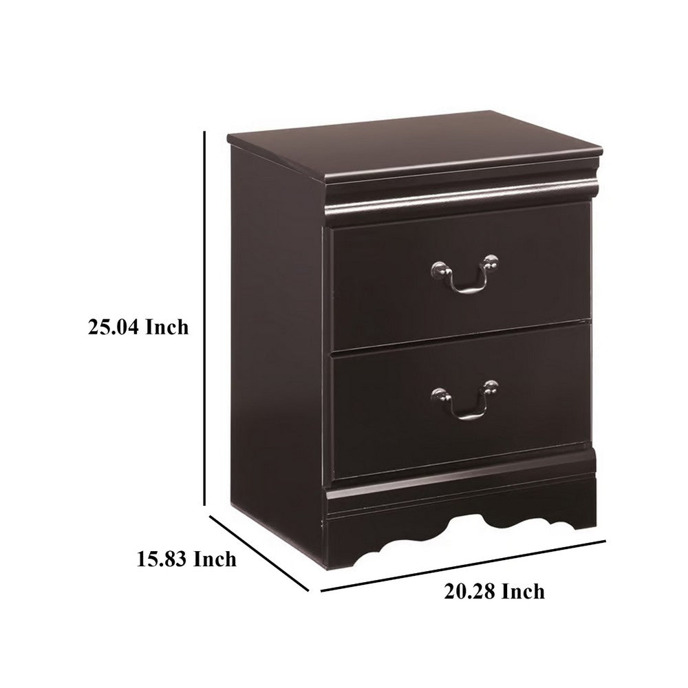 Yara Nightstand, Classic Black, 25 Inch, 2 Drawers, Pewter Handles -BM332829