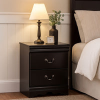 Yara Nightstand, Classic Black, 25 Inch, 2 Drawers, Pewter Handles -BM332829