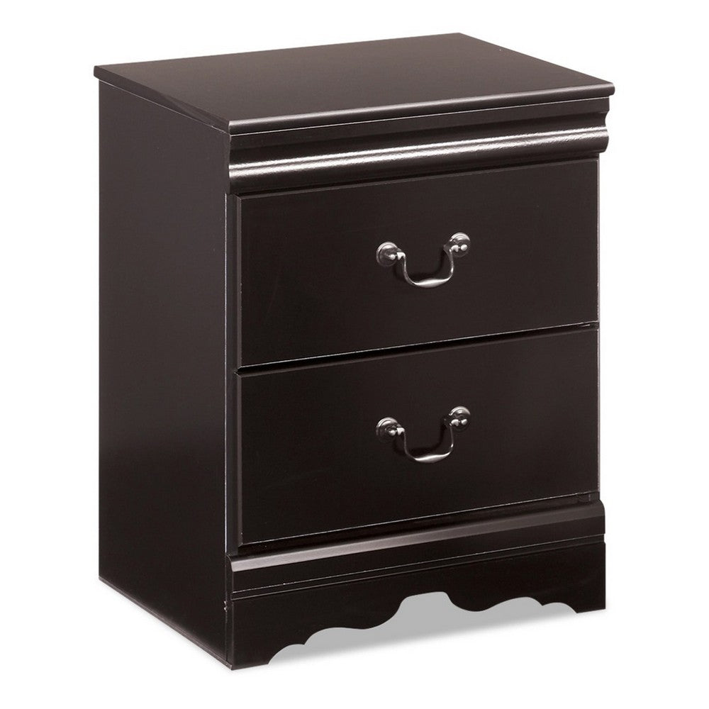Yara Nightstand, Classic Black, 25 Inch, 2 Drawers, Pewter Handles -BM332829