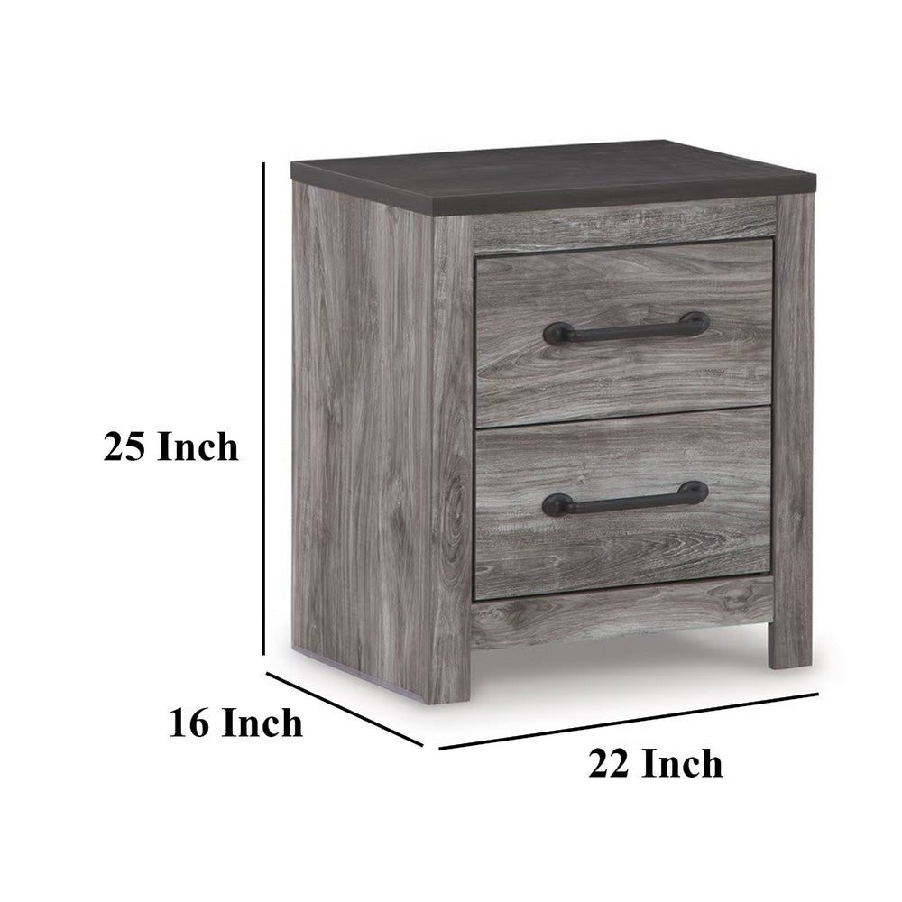 Bono Nightstand, 2 Storage Drawers, 25 Inch, Wood Grain Gray Finish -BM332834