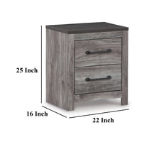 Bono Nightstand, 2 Storage Drawers, 25 Inch, Wood Grain Gray Finish -BM332834