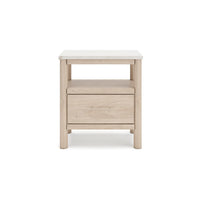 Mooran Nightstand, 1 Drawer w USB-C, Marble Finish Top, Brown Beige -BM332844