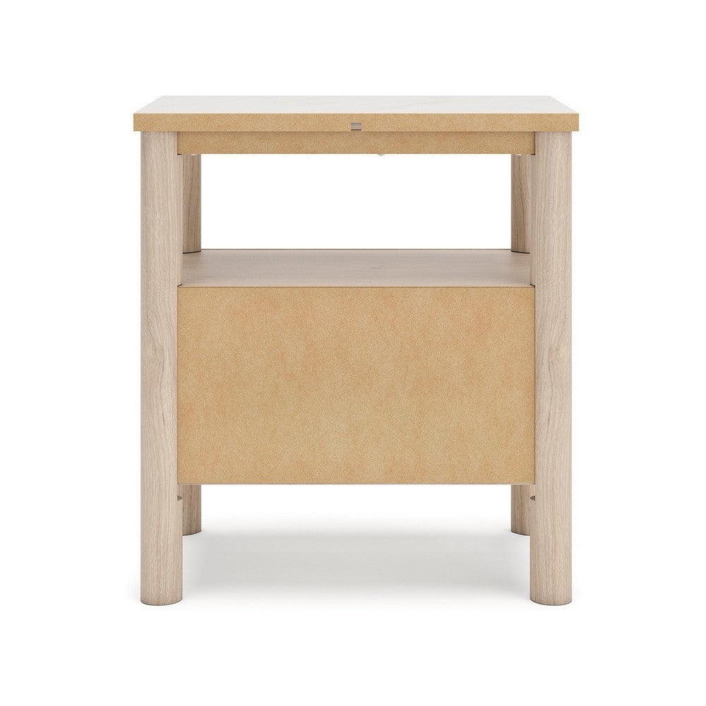 Mooran Nightstand, 1 Drawer w USB-C, Marble Finish Top, Brown Beige -BM332844