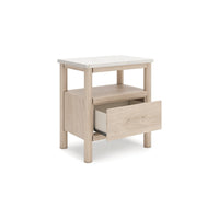 Mooran Nightstand, 1 Drawer w USB-C, Marble Finish Top, Brown Beige -BM332844