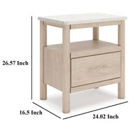 Mooran Nightstand, 1 Drawer w USB-C, Marble Finish Top, Brown Beige -BM332844