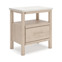 Mooran Nightstand, 1 Drawer w USB-C, Marble Finish Top, Brown Beige -BM332844