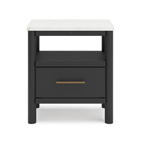 Mooran Nightstand, 1 Drawer w USB, White Marble Finish Top, Black -BM332847