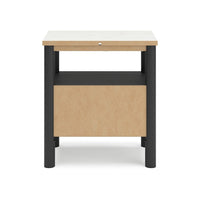 Mooran Nightstand, 1 Drawer w USB, White Marble Finish Top, Black -BM332847