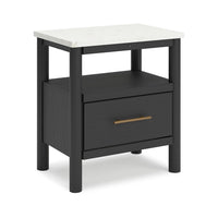 Mooran Nightstand, 1 Drawer w USB, White Marble Finish Top, Black -BM332847