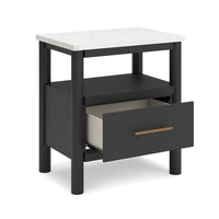 Mooran Nightstand, 1 Drawer w USB, White Marble Finish Top, Black -BM332847