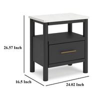 Mooran Nightstand, 1 Drawer w USB, White Marble Finish Top, Black -BM332847
