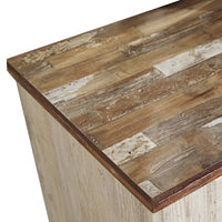 Isla Nightstand, 2 Drawers, 2 USB, Brown Wood Top, Rustic Whitewash -BM332851