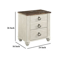 Isla Nightstand, 2 Drawers, 2 USB, Brown Wood Top, Rustic Whitewash -BM332851