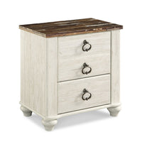 Isla Nightstand, 2 Drawers, 2 USB, Brown Wood Top, Rustic Whitewash -BM332851