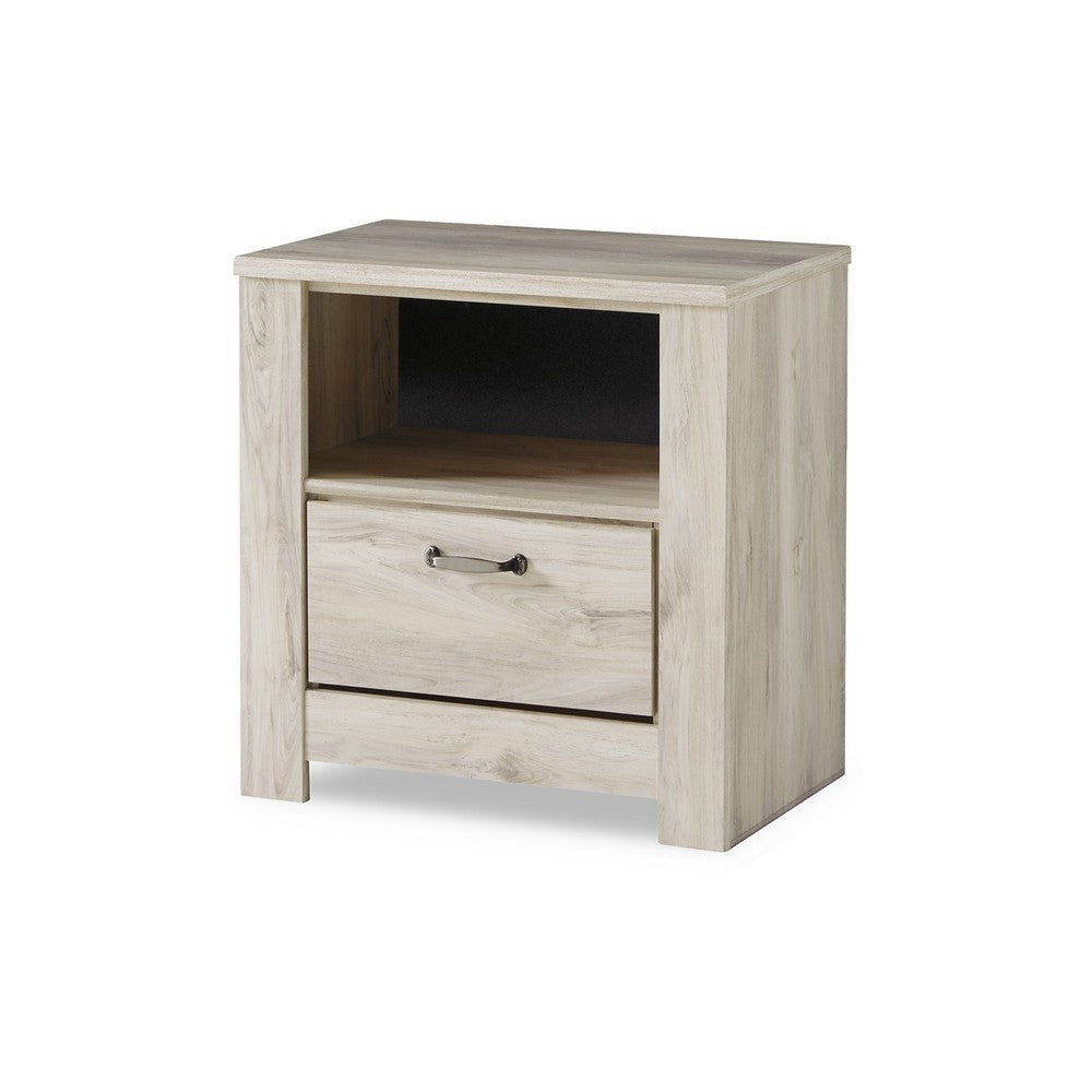 Simon Nightstand, Drawer and USB, Rustic Gray Laminate Whitewash -BM332854