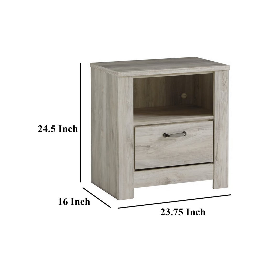 Simon Nightstand, Drawer and USB, Rustic Gray Laminate Whitewash -BM332854