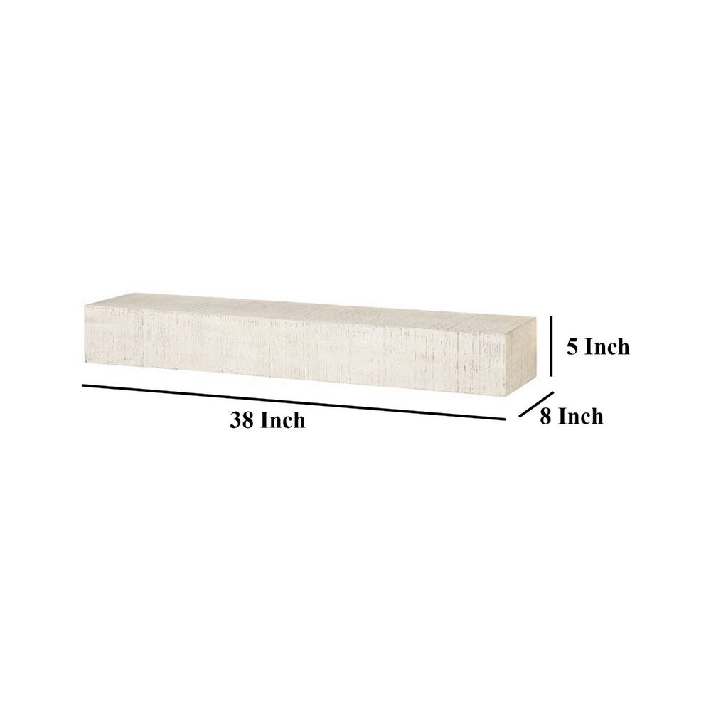 Novo Accent Wall Shelf, 38 Inch White Solid Wood, Saw Wood Texture -BM332869