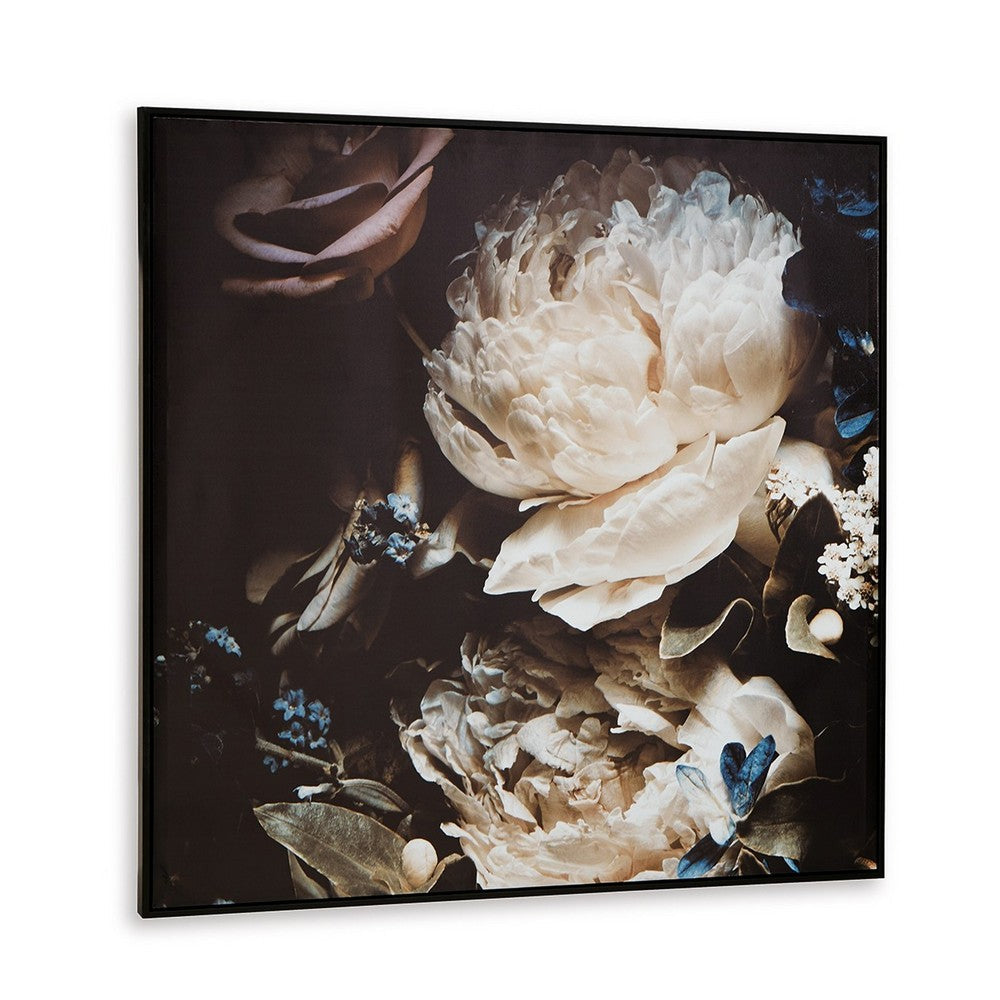 Cruz Floral Wall Art, 40x40 Framed Canvas, Beige, Brown, and Blue -BM332887