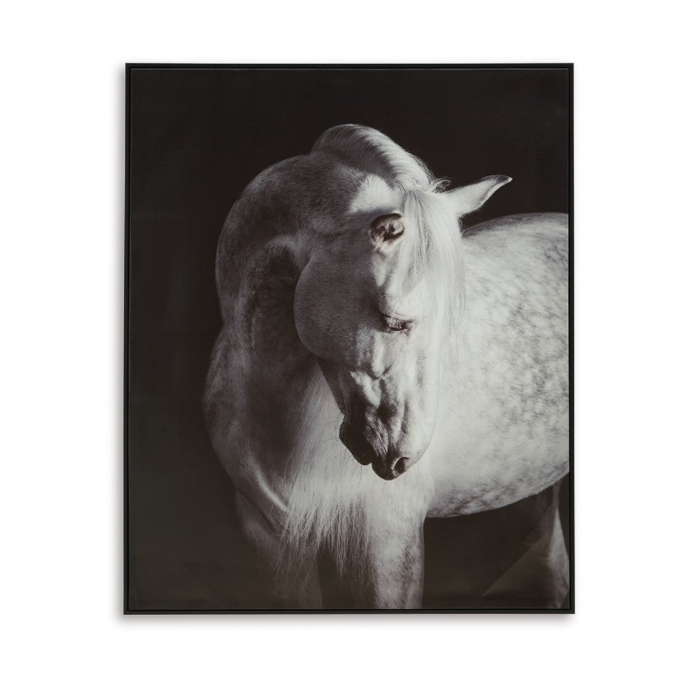 Arc Horse Silhouette Wall Art Painting, 40x50, Black and White Canvas -BM332901