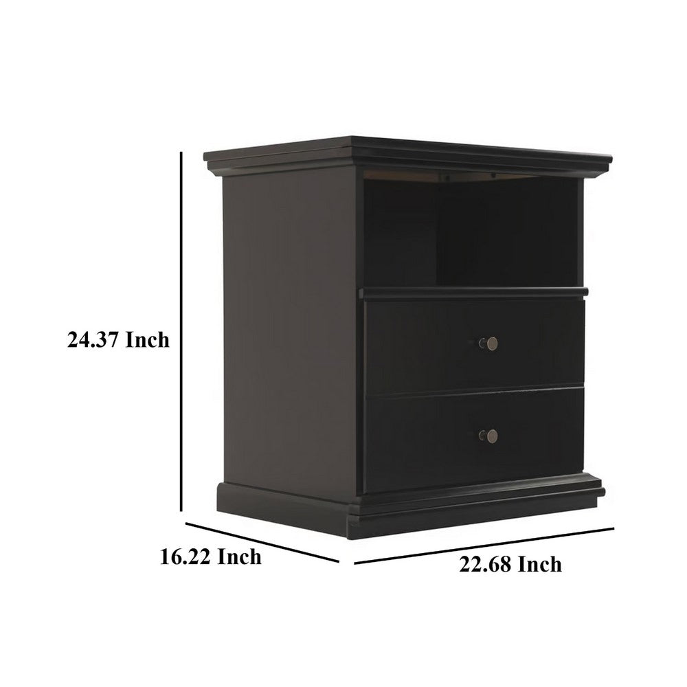 Boli Nightstand, 1 Storage Drawers, 24 Inch, Black Molded Trim Details -BM332906