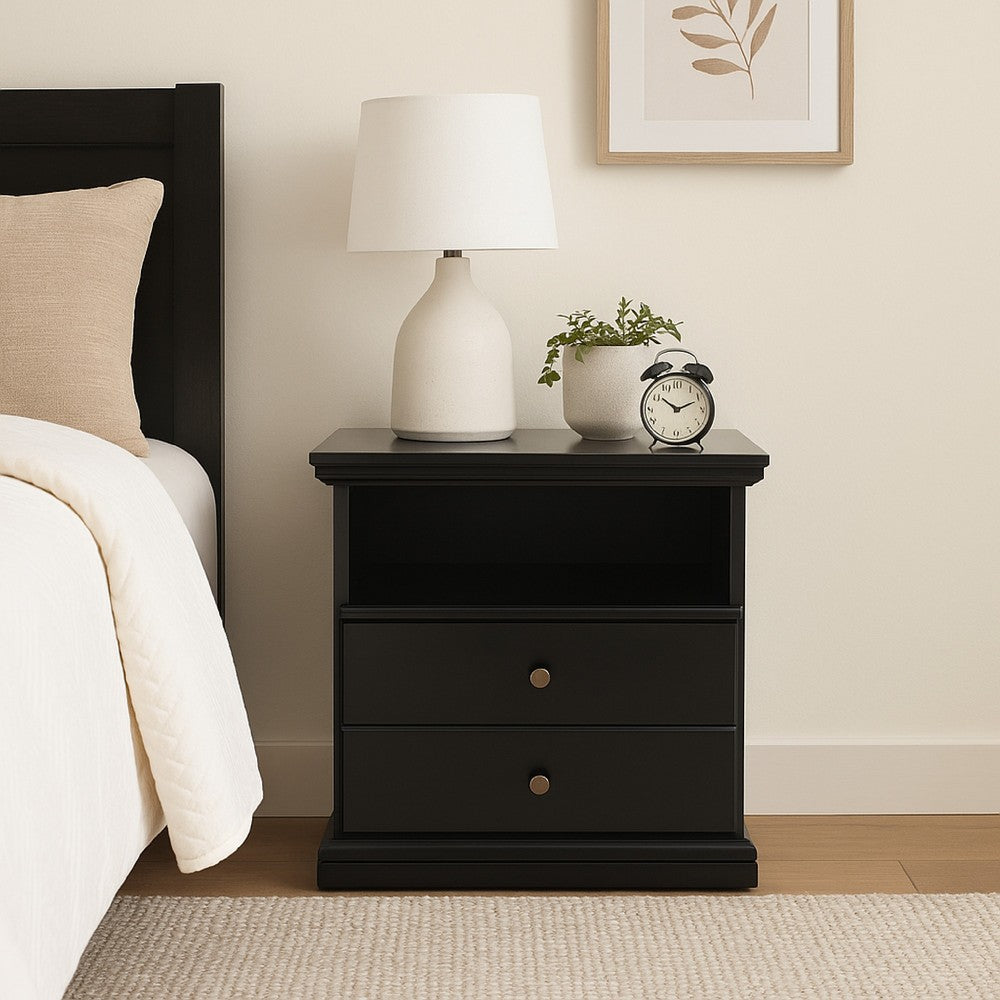 Boli Nightstand, 1 Storage Drawers, 24 Inch, Black Molded Trim Details -BM332906
