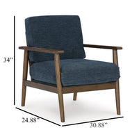 Bixy Accent Chair, 31 Inch, Brown Wood Armrests, Dark Blue Polyester -BM332923