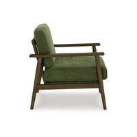 Bixy Accent Chair, 31 Inch, Brown Wood Armrests, Dark Green Polyester -BM332925