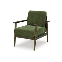 Bixy Accent Chair, 31 Inch, Brown Wood Armrests, Dark Green Polyester -BM332925