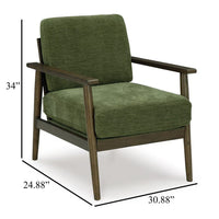 Bixy Accent Chair, 31 Inch, Brown Wood Armrests, Dark Green Polyester -BM332925