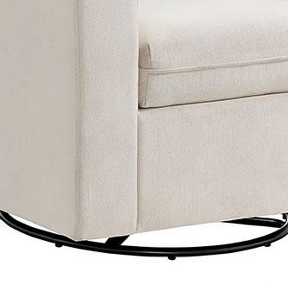 Sty Glider Swivel Accent Chair, Box Cushion White Fabric, Metal Base -BM332975