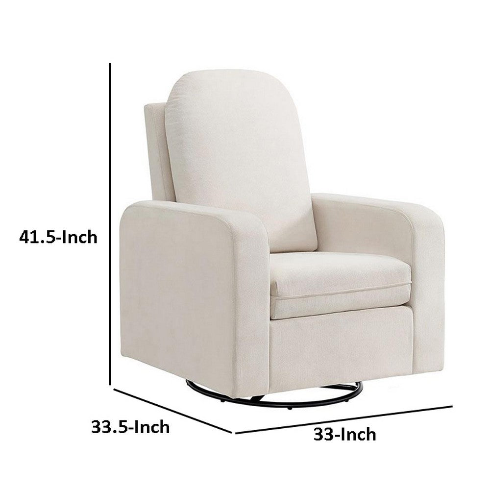 Sty Glider Swivel Accent Chair, Box Cushion White Fabric, Metal Base -BM332975