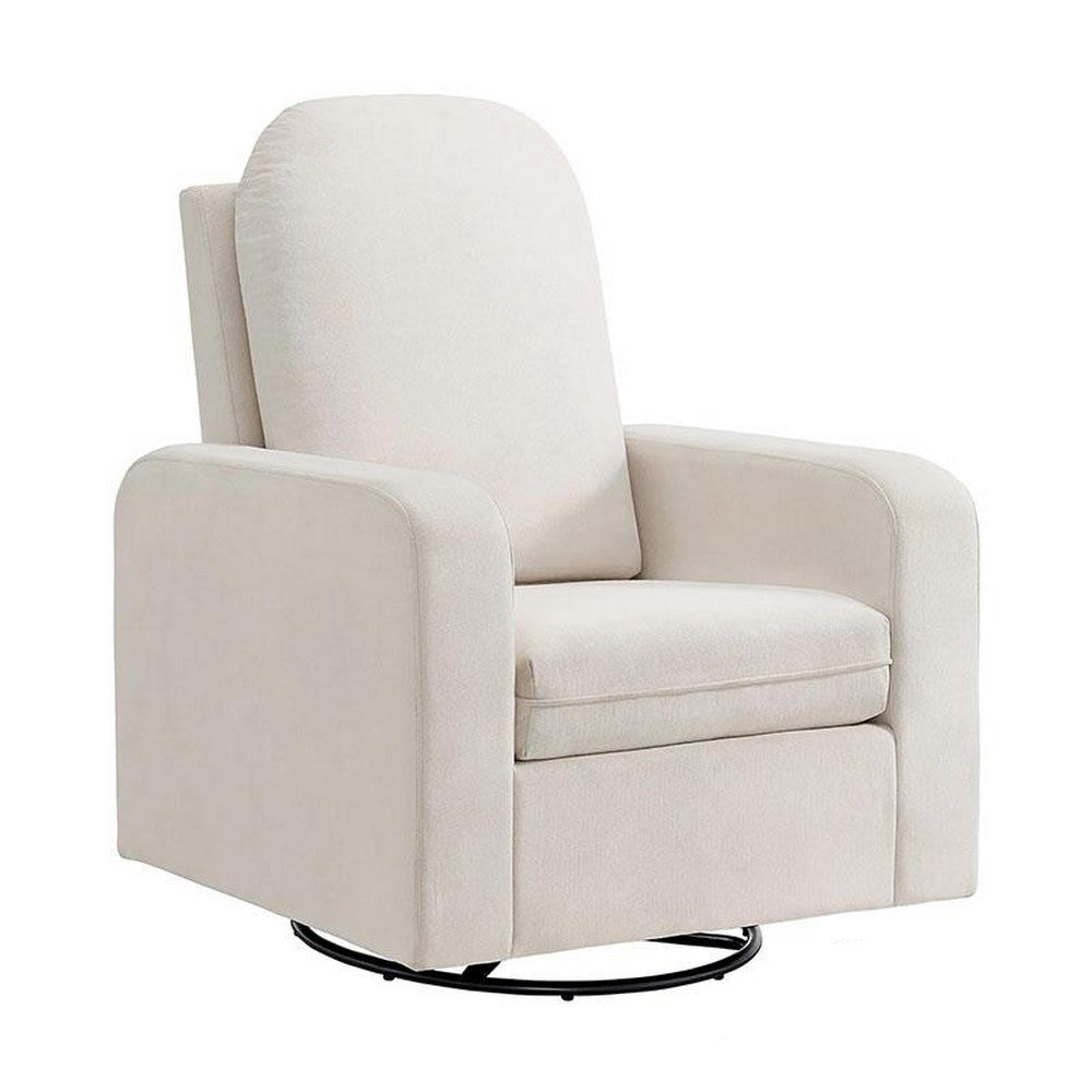 Sty Glider Swivel Accent Chair, Box Cushion White Fabric, Metal Base -BM332975